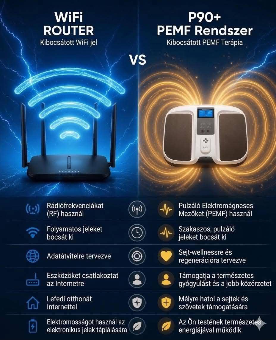 WiFi router és P90+ PEMF összehasonlítás